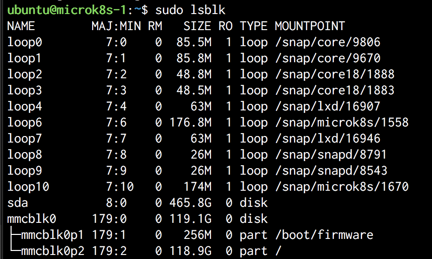 sudo lsblk output